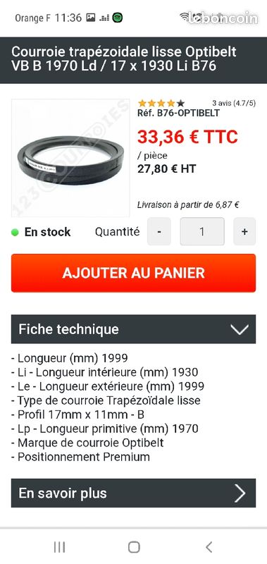Courroies Optibelt VB-B76 (image 1)