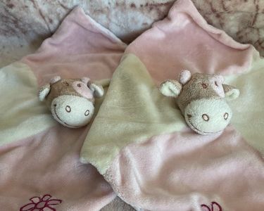 Doudou Plat Noukie's Lola La Vache - Rose Et Blanc - Ancien Modèle