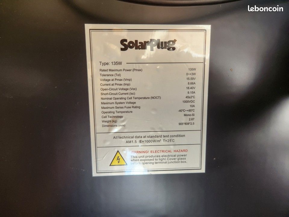 Petit panneau solaire souple et puissant NEUF 135w 90*80cm (image 3)