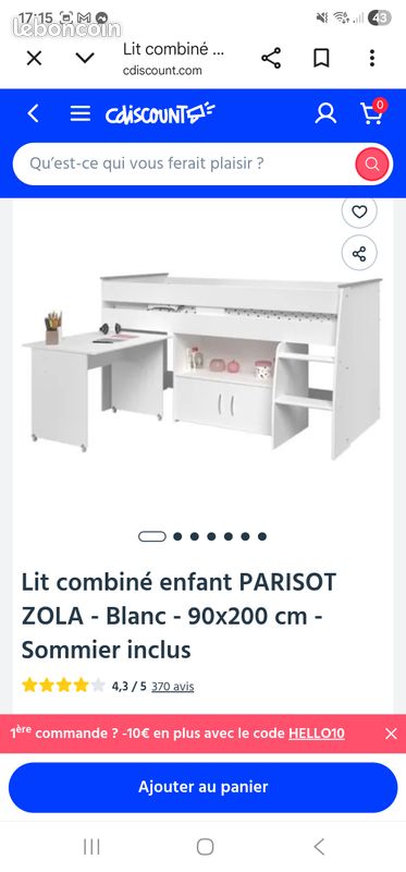 Lit enfant avec bureau et sommier (image 2)