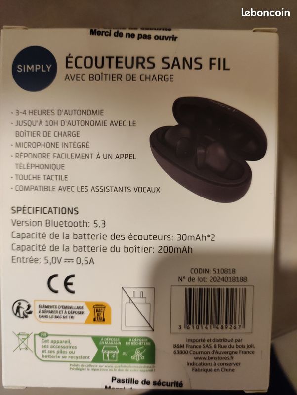 Écouteurs sans fils simply neufs (image 2)