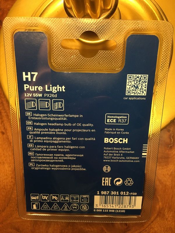 Ampoule H7 Bosch Pure Light - Équipement auto