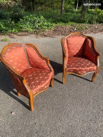 Paire De Fauteuils Cabriolet Bérangère Type Marly - Rénovés - Tissu Gris Et Hêtre