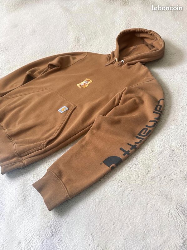 Sweat à Capuche Carhartt Marron Carhartt Brown Customisé Chat - Taille XS (image 5)