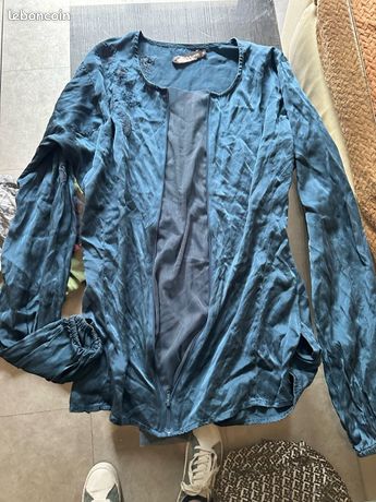 Robe Louise Della En Velours De Soie Noir Patchwork - Taille 38 - Occasion Très Bon état