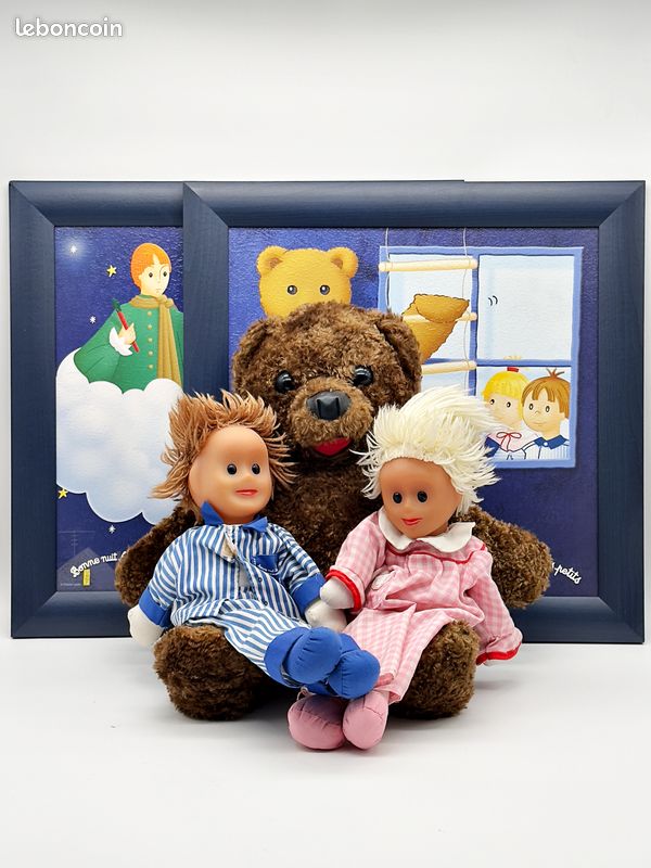 Lot vintage Bonne nuit les petits peluche Nounours poupées