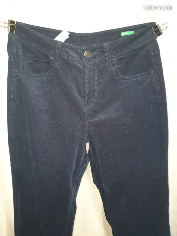 Benetton jean velours bleu marine pantalon milleraies cotelé S 36 (image 2)