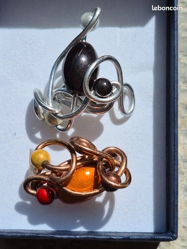Lot de 2 bagues ajustables argenté cuivré bijoux fantaisie (image 2)