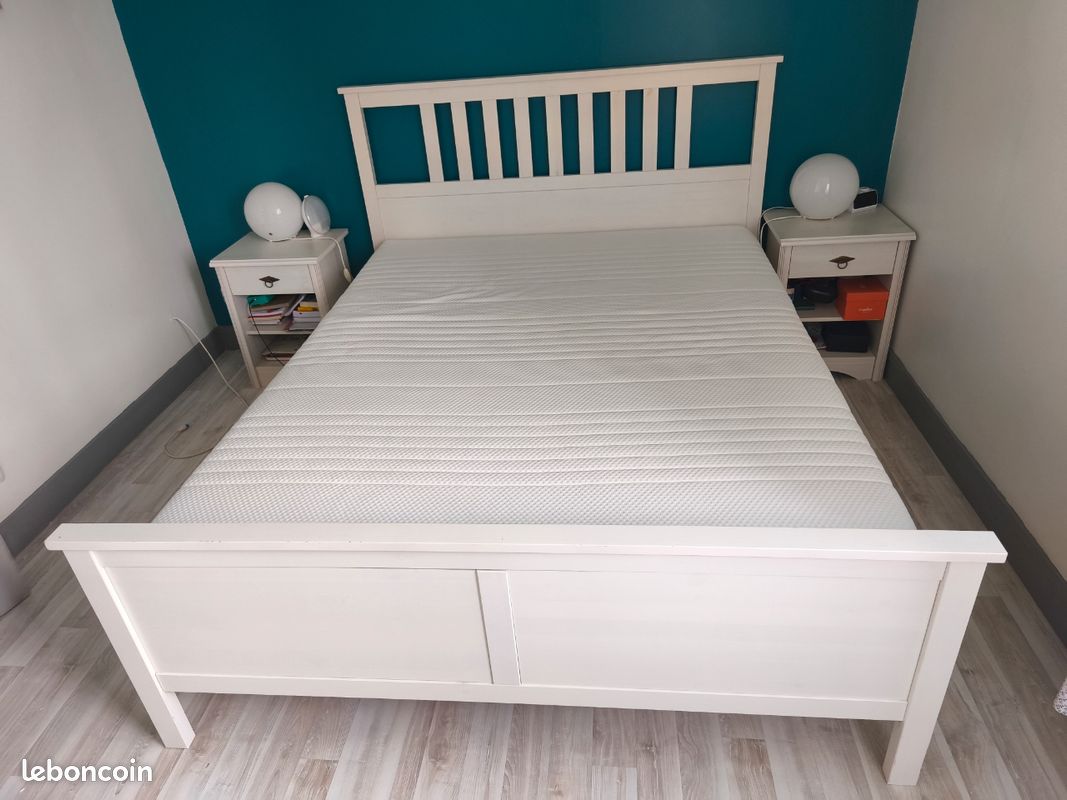 Lit MALM IKEA 90x200 avec 2 rangements et lattes Lonset - Ameublement