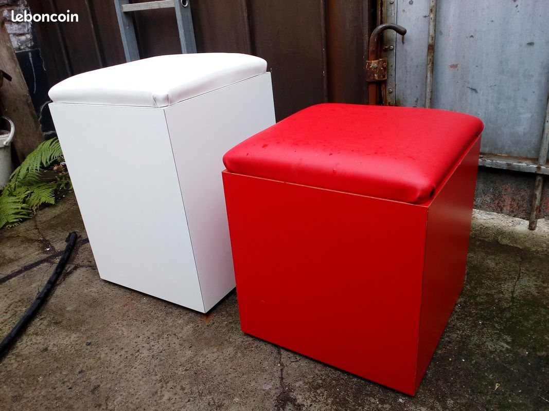 Pouf simili-cuir et bois (image 2)