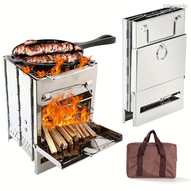 Support De Poêle Pliant Pour Feu De Camp - Acier Inox - 16x16 Cm - Neuf