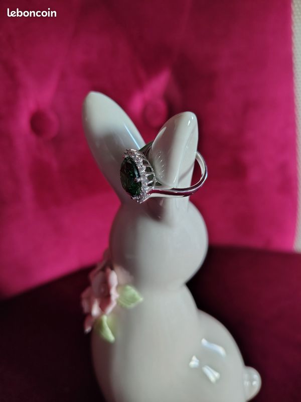 Bague En Argent Et Pierre Verte - Taille 54 - Occasion