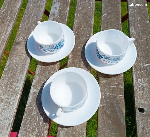 Lot De 4 Tasses à Café Arcopal Modèle Aster - Blanc Vintage - Occasion