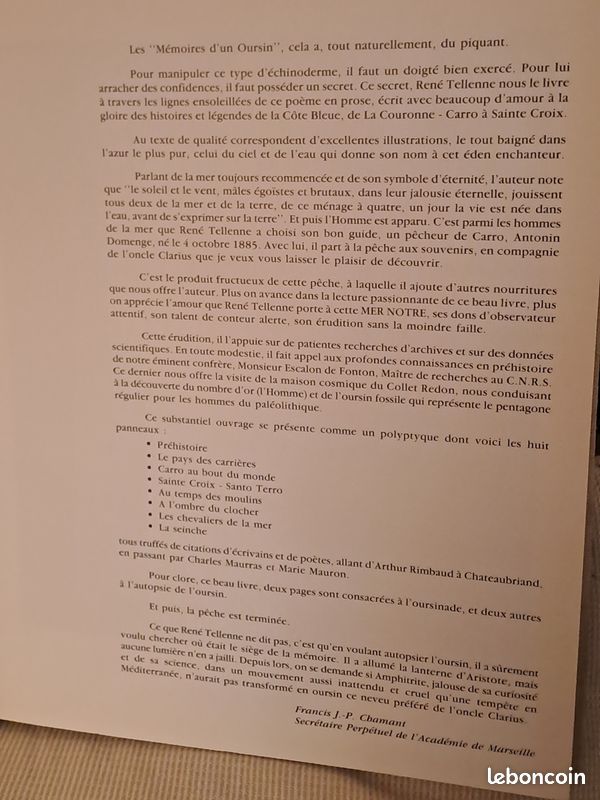Livre Mémoires d'un oursin René Tellenne/Louis Artigot (image 2)