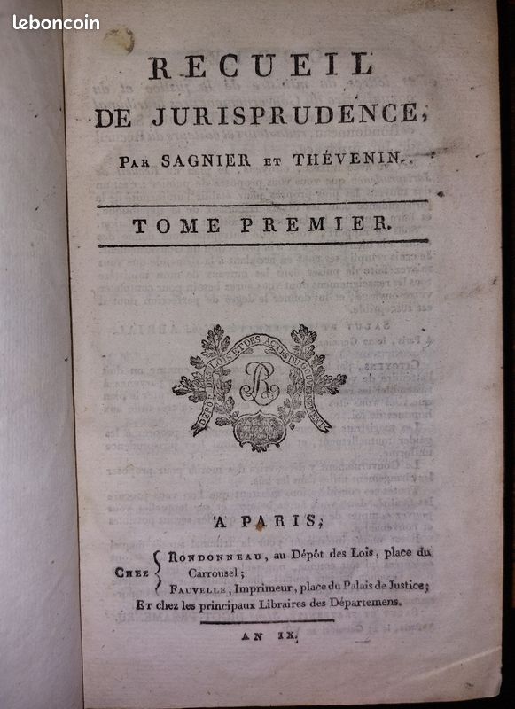 Recueil de jurisprudence par Sagnier et Thévenin - 2 volumes - 3 tomes - 1801 (image 1)