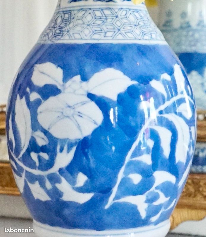 Vase bleu chinois peint main (image 4)