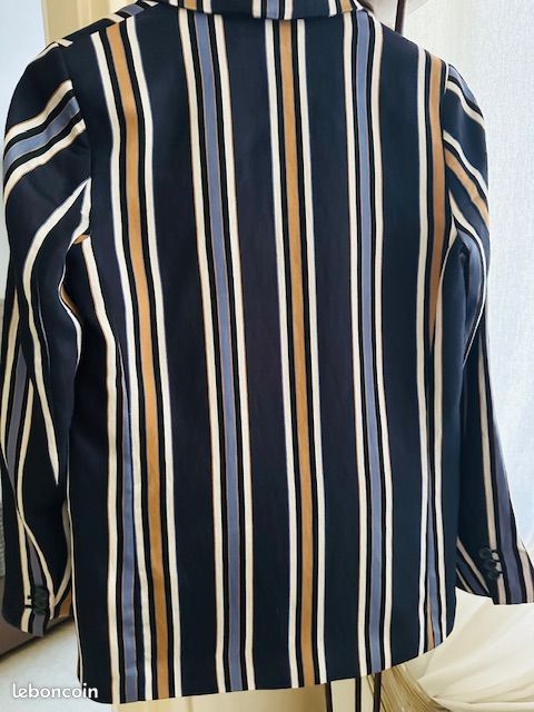Haut Rayé H&M Taille 10 Vert - Manches 3/4 - Occasion Très Bon état