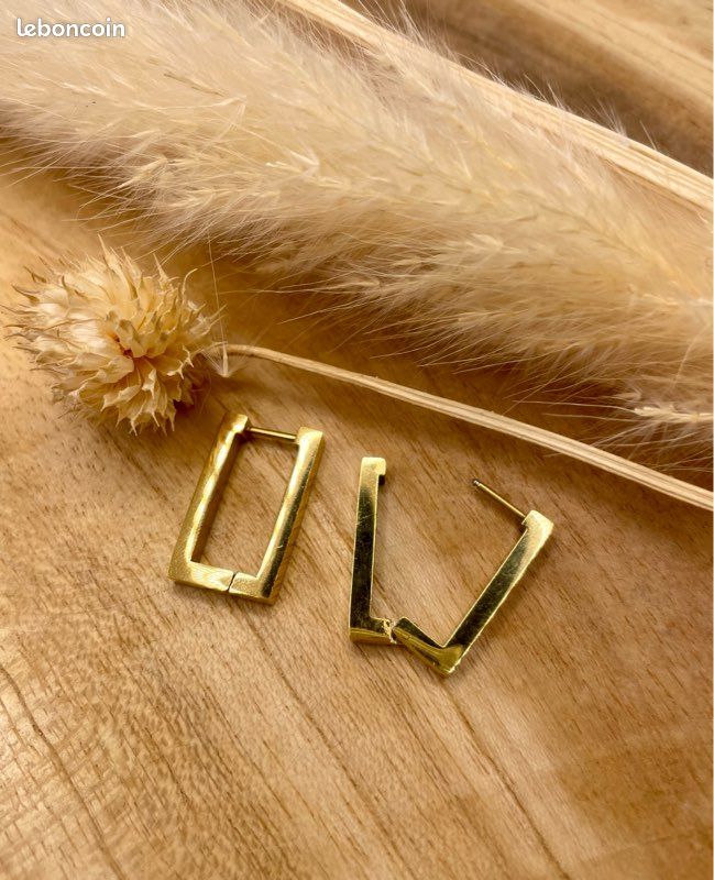 Boucles d’oreilles rectangulaires dorées (image 2)
