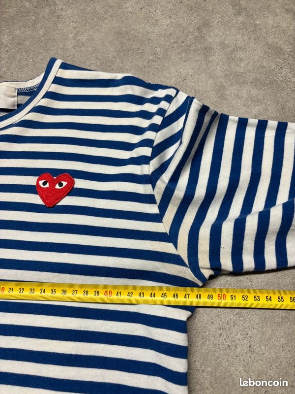 T-shirt manches longues / Longsleeve Comme Des Garçons marine et blanc à rayures | Taille M #SLCM498 (image 13)