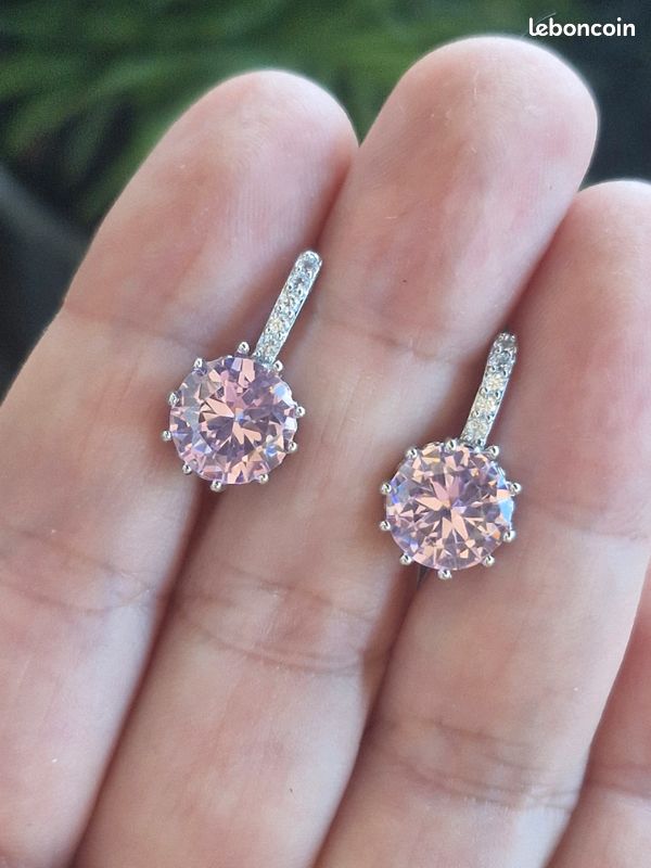 Boucles d'oreilles cristal rose, cristal rose, Dormeuses, dormeuses cristal rose (image 10)