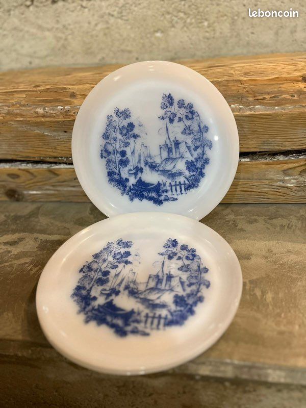 11 assiettes Arcopal motif bleu - Vide Déco