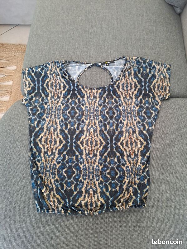 Blouse MiM à Motifs Floraux Bleue Taille 36 - Occasion Parfait État, Polyester