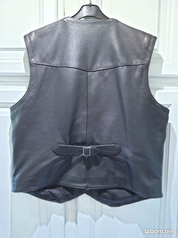 Gilet en cuir biker noir (image 3)