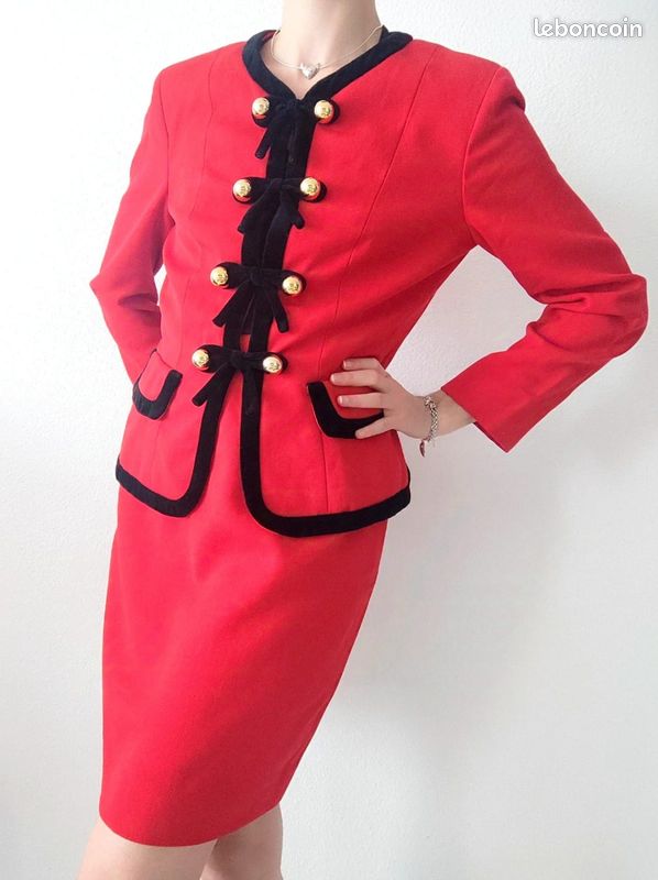 Ensemble Veste Et Jupe Le Suit - Laine Rouge Et Noir, Doublé, Taille 6, Occasion En Excellent état