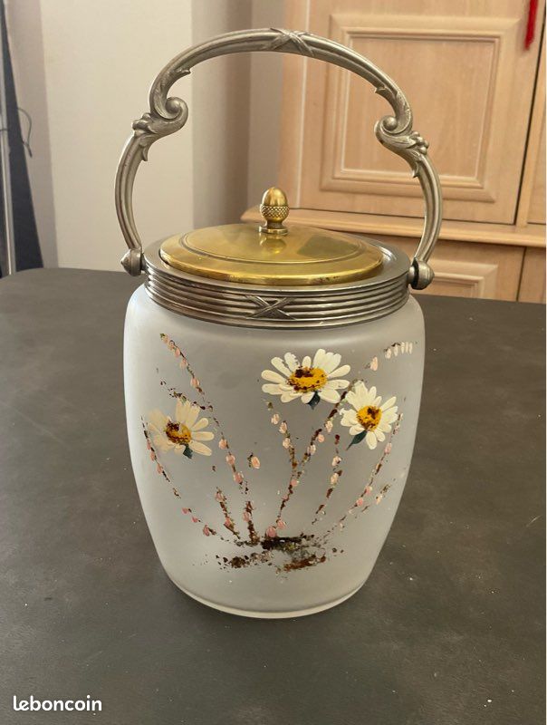 Boîte à Biscuits Art Déco En Verre – Couvercle Miroir, Motif épis De Blé, Vintage