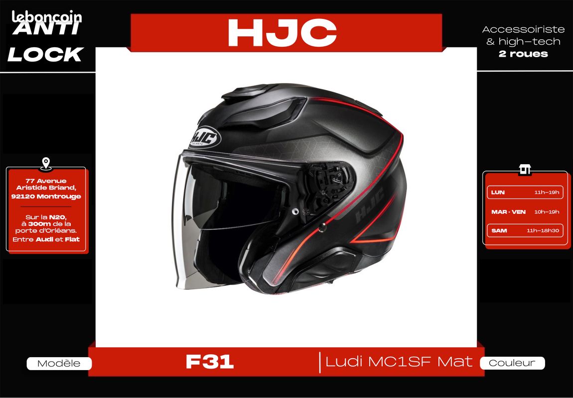 Casque Jet 𝗛𝗝𝗖 𝗙𝟯𝟭 | Fibres de verres | 𝗡𝗲𝘂𝗳 + 𝗚𝗮𝗿𝗮𝗻𝘁𝗶𝗲 3 𝗮𝗻𝘀 (image 10)
