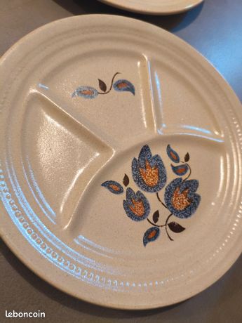 Service à Fondue 6 Assiettes Compartimentées – Faïence St Amand – Années 70 – Couleur Automne