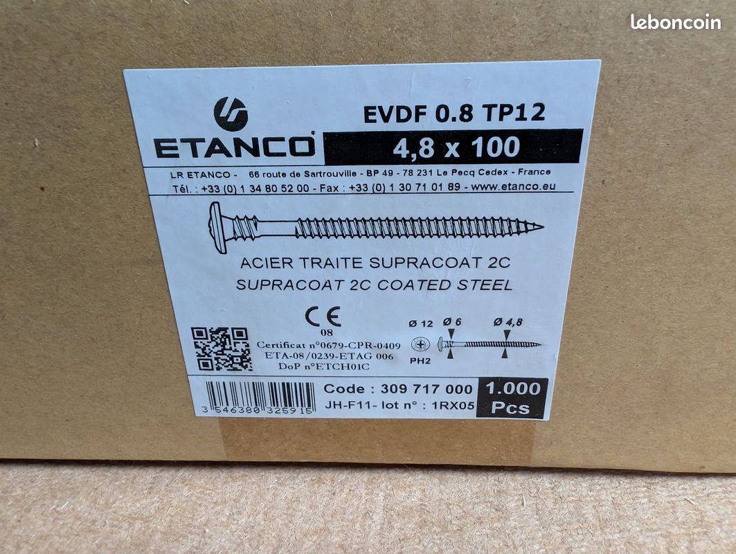 Vis EVDF 0,8 TP12/PH2 2C 4,8x100 PTE Foreuse (image 1)