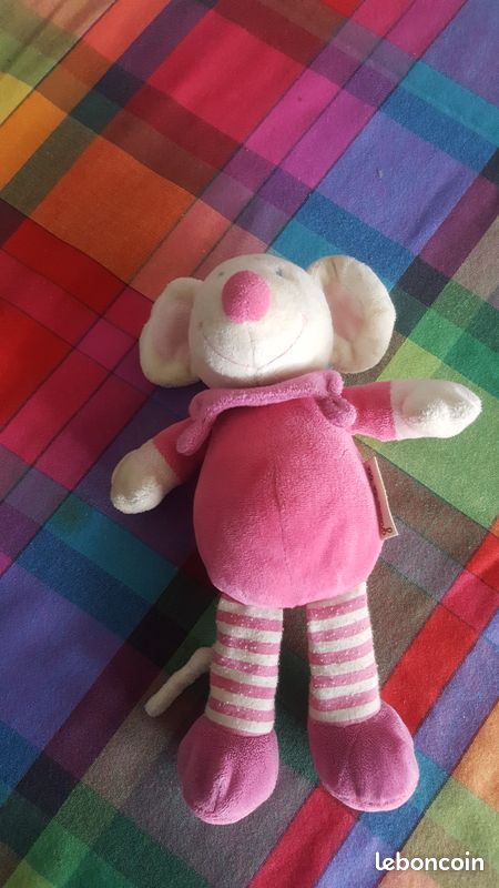 Doudou souris grain de blé rose et blanc (image 1)