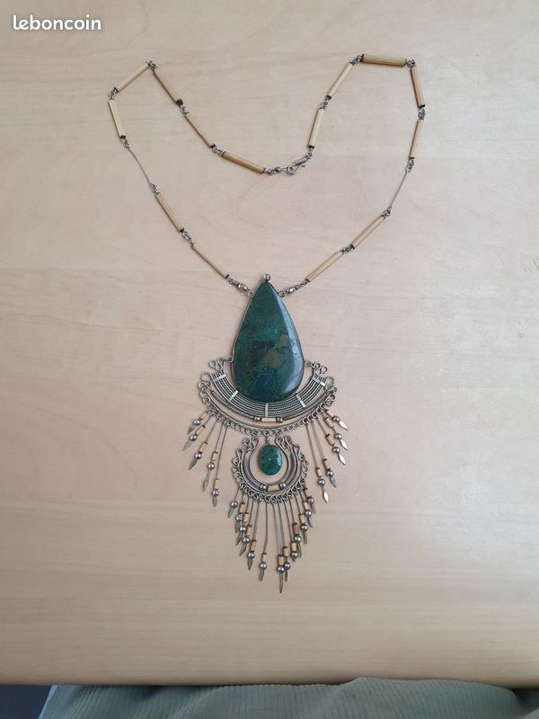 Pendentif Ethnique Vintage - Métal Argenté Plaqué Argent - Sculptural - Occasion Excellent état