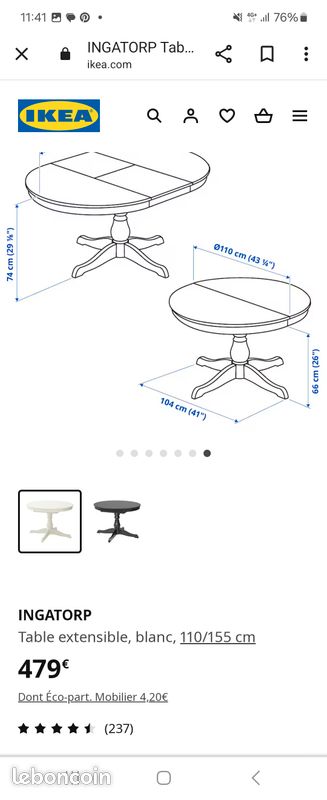 Salle à manger ronde en excellent état extensible allant jusqu'à 6 personnes. Quasi neuf elle a 6 mois (image 1)