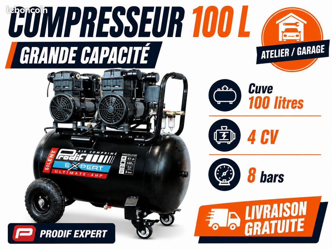 Compresseur 4CV silencieux 100L – AEROCAP, fabricant sableuse aérogommeuse (image 2)