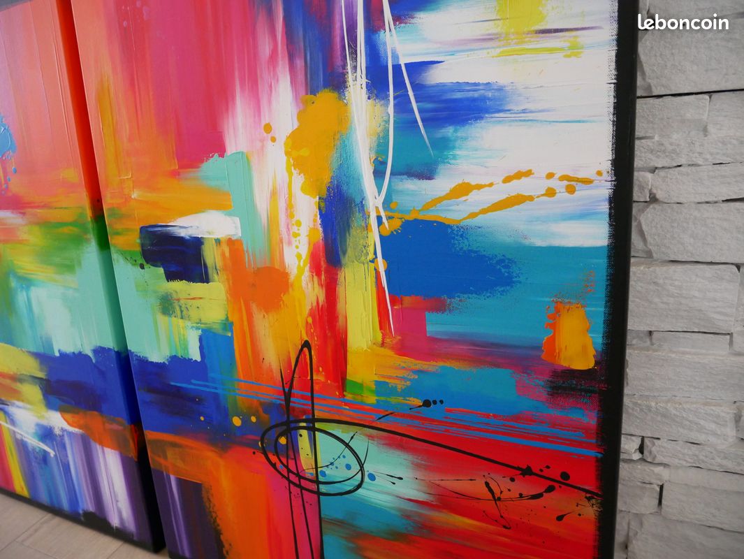Envoi compris - TABLEAU ABSTRAIT CONTEMPORAIN - art coloré - diptyque de 120 X 80 (image 6)