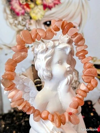 Bracelet Pierre De Lune Orangée Et Opale Rose - Longueur 17-18 Cm, Sans Fermoir - Neuf Sans Emballage