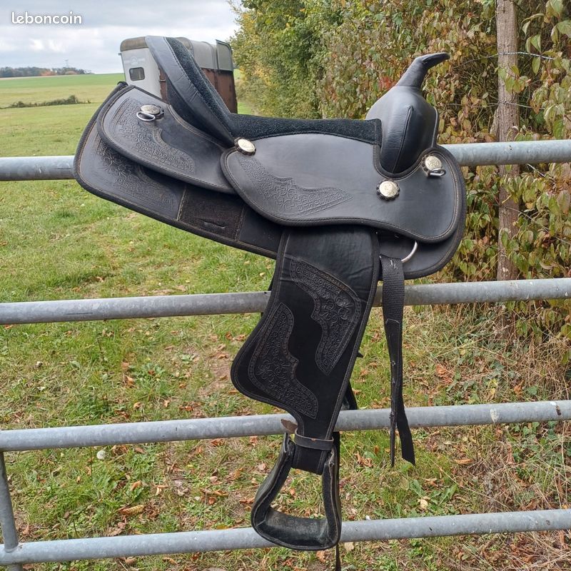 Selle Western Jeunesse/poney Taille 8 - Cuir Synthétique Noir - Neuf Sans étiquette