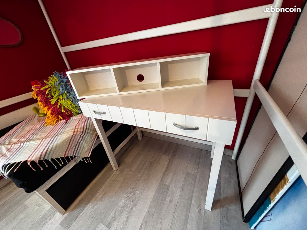 Bureau en bois blanc avec caisson à accrocher en hauteur ou non (image 3)
