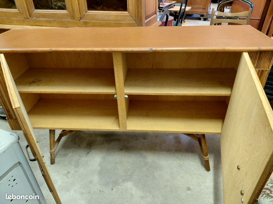 Enfilade vintage en bambou et laiton par Audoux Minet années 1960 (image 4)