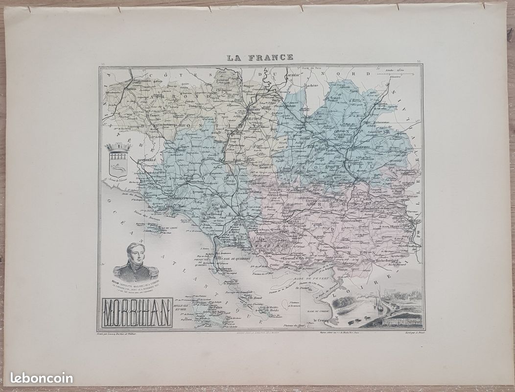 Ancienne carte "Morbihan" de 1900 (image 1)