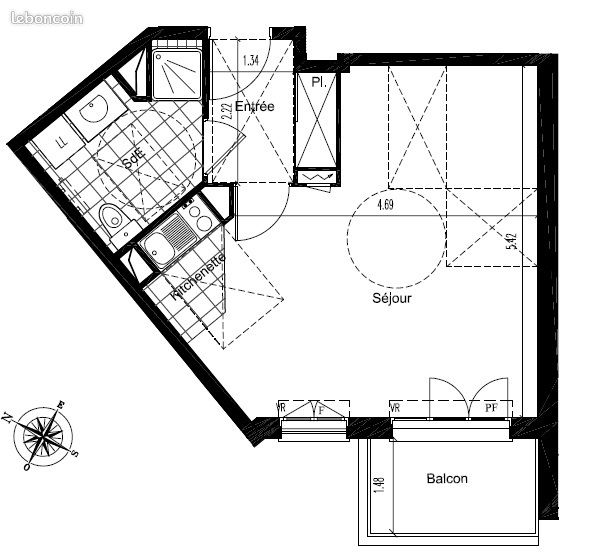 Appartement a louer vaureal - 1 pièce(s) - 34 m2 - Surfyn