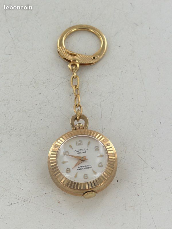 Magnifique porte-clés Montre, vintage, mécanique, plaqué or, fond, transparent de la marque cofran 17 rubis parechoc antimagnétic (image 2)