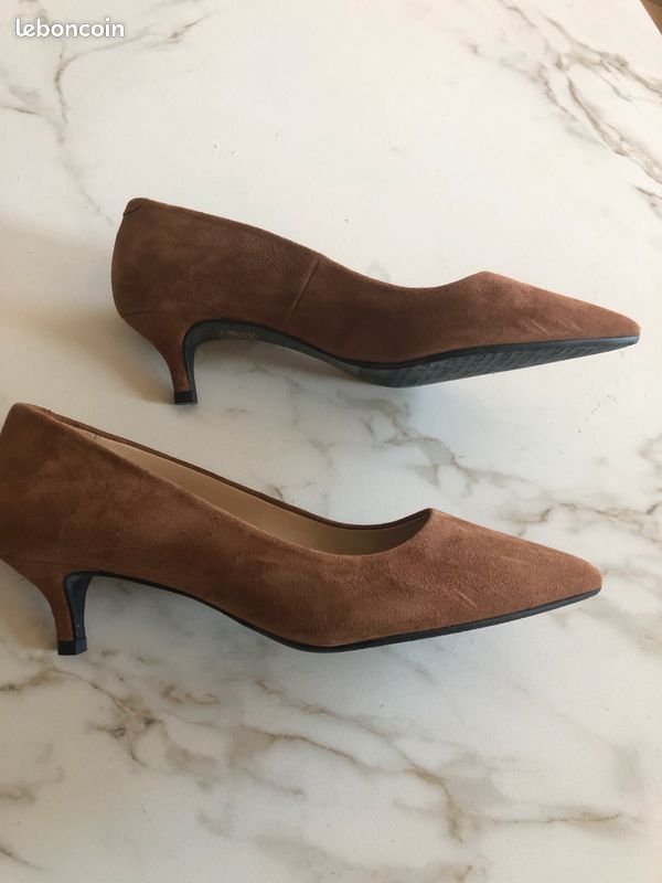 Escarpins JB Martin Vintage - Cuir Et Daim Vert Chasse, Taille 35.5 (US 4.5), Occasion TBE