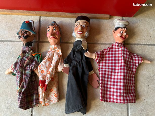 Lots Têtes Anciennes Marionnettes Plâtre (kaolin?) - Gendarme Guignol Circa 1930
