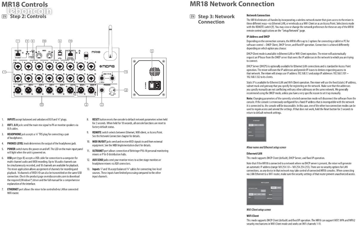 MR18 Midas 18p USB Mixer + Carte Son +Bag (image 8)