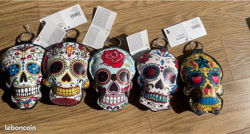 Porte-clés Crâne Mexicain (calavera) Avec Cabochon - Différents Modèles - Fait Main Sur Commande