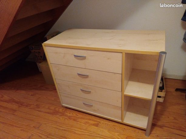Commode haute 5 tiroirs effet chêne 40 cm - Medea