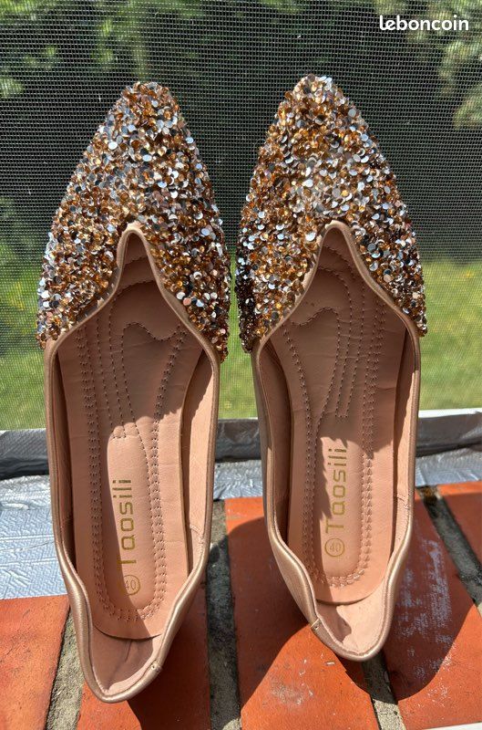 Heless – Ballerines à Paillettes Or Pour Poupée 38-45 Cm – Sangle élastique – Chaussures Tendance